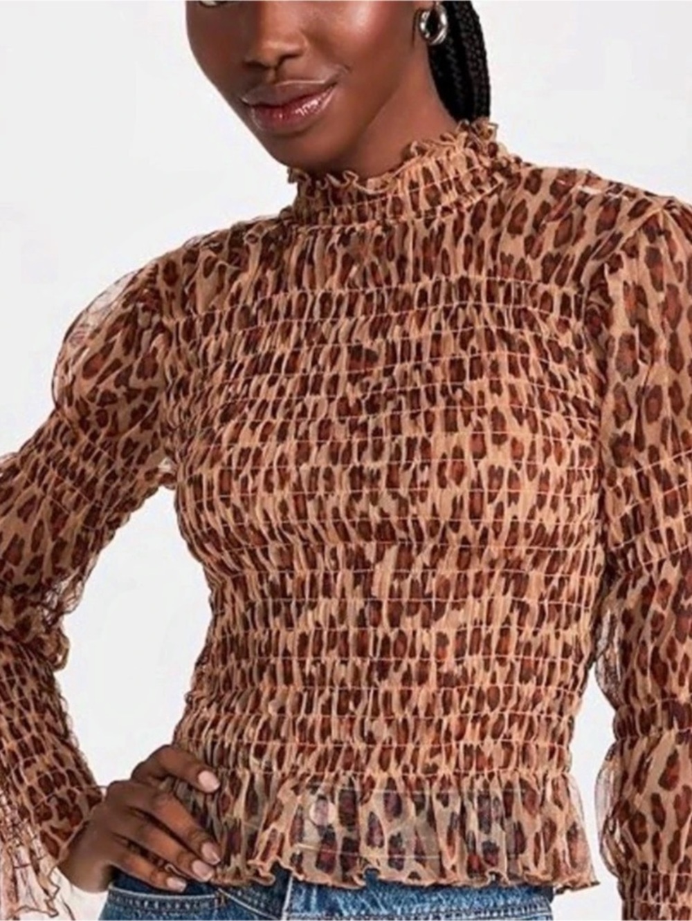 Free People Hello There Top Leopard Print Long Sleeve Small